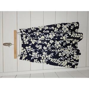 Harold's Size 8 navy blue yellow & white floral midi skirt